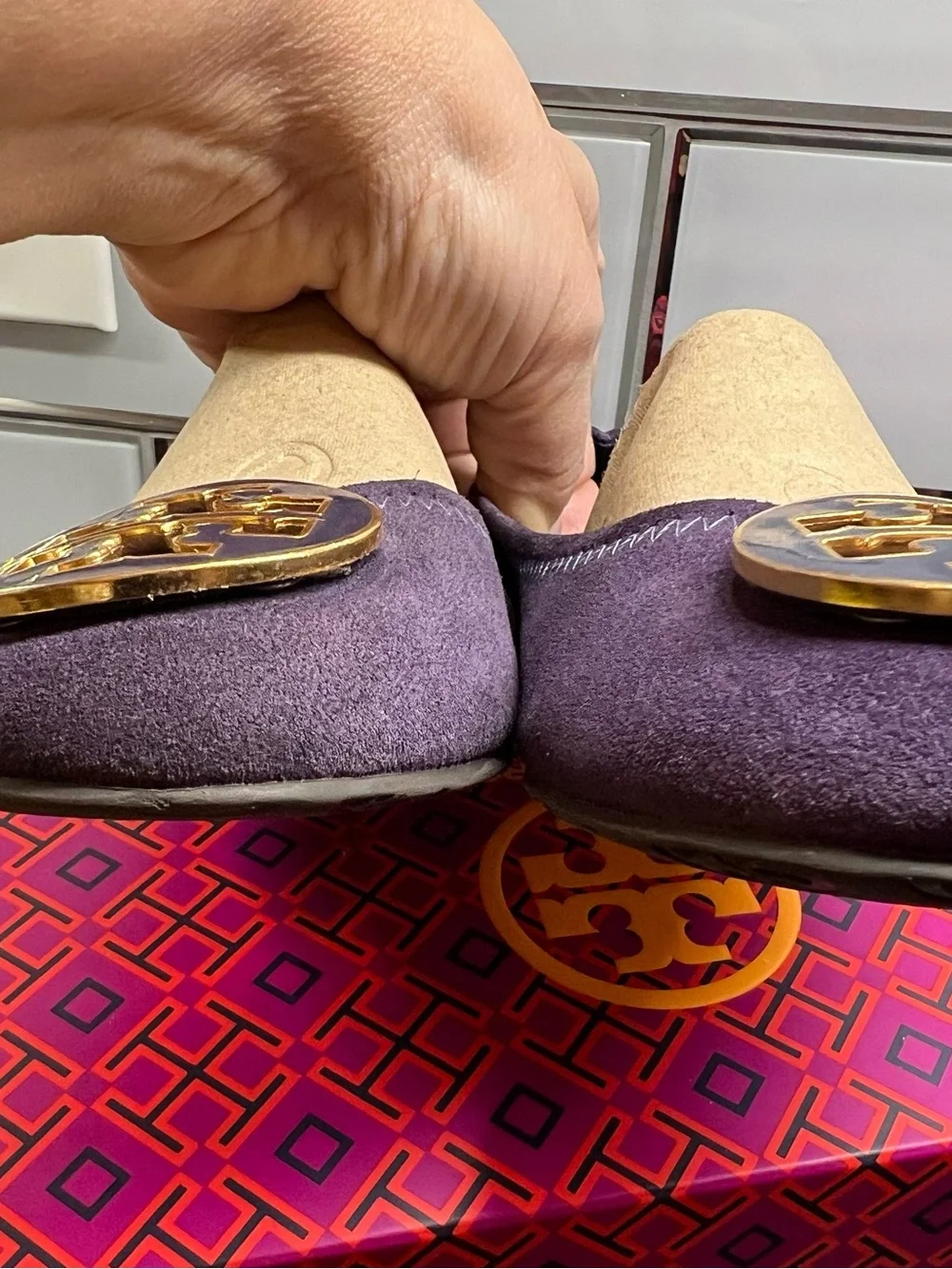 Tory Burch Purple Suede Reva Ballet Flats, Size 7M